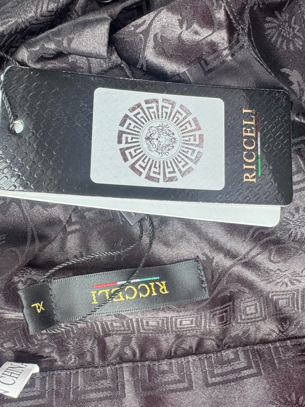 RICCELI Black Satin Jacquard Lining - Luxury Brand Tag
